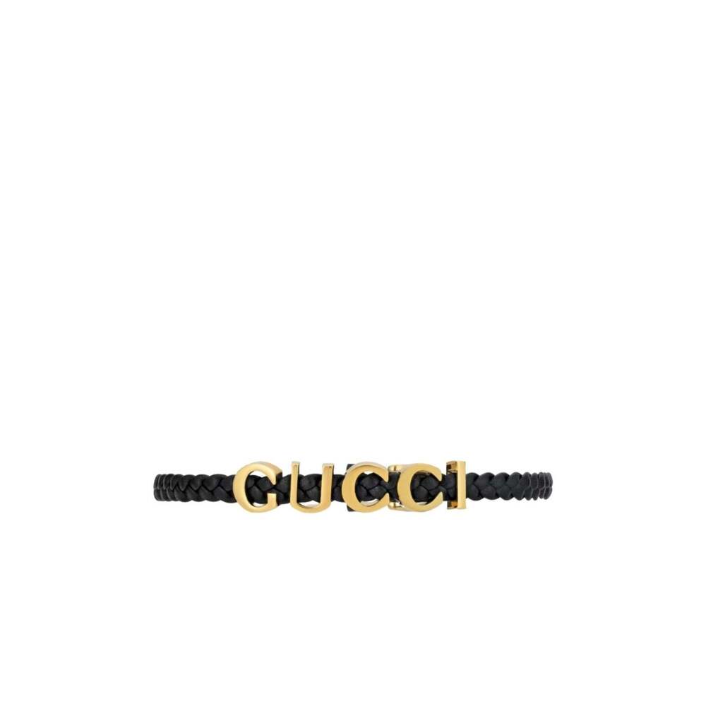 Gucci - Leather Choker Necklace in Black with Gold-Tone Logo